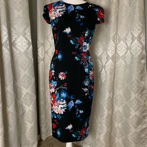 Black flowered midi dress